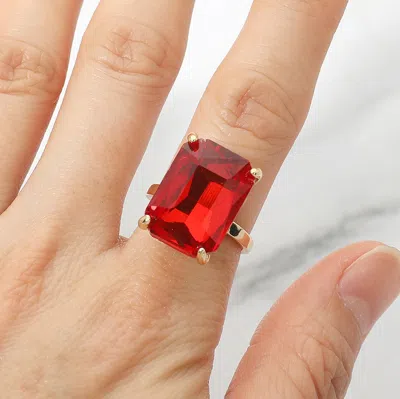 Fashnzfab Bold Emerald Cut Stone Cluster Accent Adjustable Ring In Silver