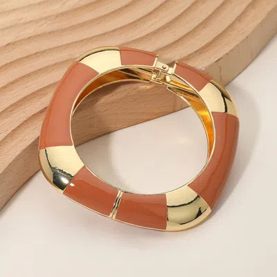 Fashnzfab Bold Enamel Inlay Square Hinged Bangle Bracelet In Brown