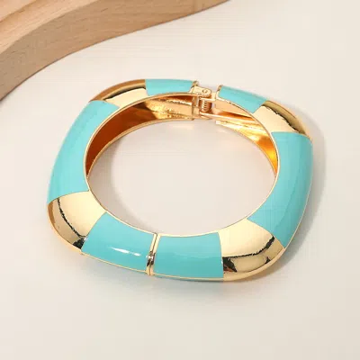 Fashnzfab Bold Enamel Inlay Square Hinged Bangle Bracelet In Gold