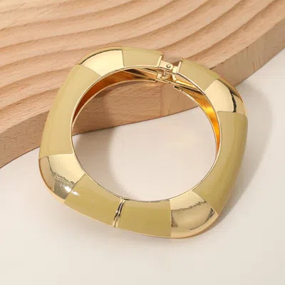 Fashnzfab Bold Enamel Inlay Square Hinged Bangle Bracelet In Silver
