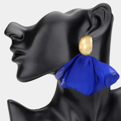 Fashnzfab Bold Fabric Floral Petal Drop Statement Earrings In Blue