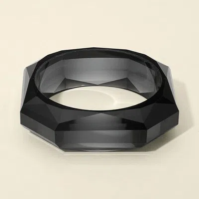 Fashnzfab Bold Faceted Geometric Resin Bangle Bracelet In Black