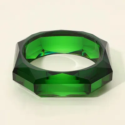 Fashnzfab Bold Faceted Geometric Resin Bangle Bracelet In Green
