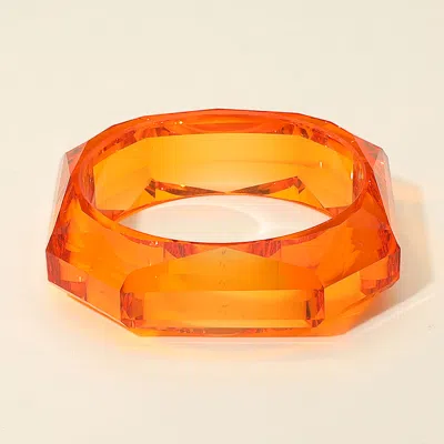 Fashnzfab Bold Faceted Geometric Resin Bangle Bracelet In Orange