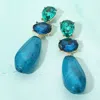 Fashnzfab Bold Faceted Stone Cluster Marbled Teardrop Resin Stone Link Drop Earrings In Blue