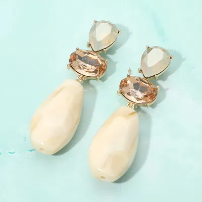 Fashnzfab Bold Faceted Stone Cluster Marbled Teardrop Resin Stone Link Drop Earrings In White
