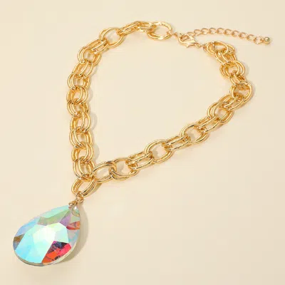 Fashnzfab Bold Faceted Teardrop Stone Pendant Accent Chunky Chain Statement Necklace In Multi