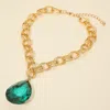 Fashnzfab Bold Faceted Teardrop Stone Pendant Accent Chunky Chain Statement Necklace In Gold