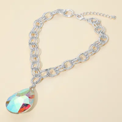Fashnzfab Bold Faceted Teardrop Stone Pendant Accent Chunky Chain Statement Necklace In Metallic