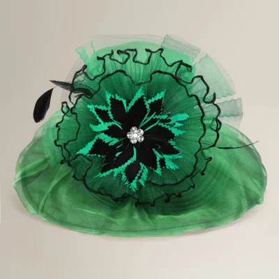 Fashnzfab Bold Floral Accent Fascinator Headband Hair Clip Statement Dressy Hat In Green