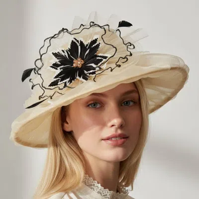 Fashnzfab Bold Floral Accent Fascinator Headband Hair Clip Statement Dressy Hat In Neutral