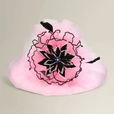 Fashnzfab Bold Floral Accent Fascinator Headband Hair Clip Statement Dressy Hat In Pink