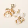 Fashnzfab Bold Floral Design Textured Petal Statement Drop Earrings In Gold