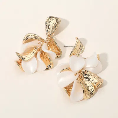 Fashnzfab Bold Floral Design Textured Petal Statement Drop Earrings In Gold