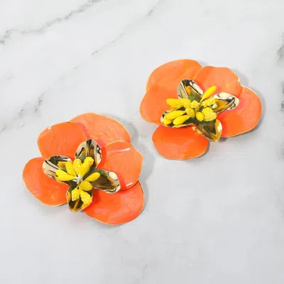 Fashnzfab Bold Floral Petal Statement Earrings In Orange
