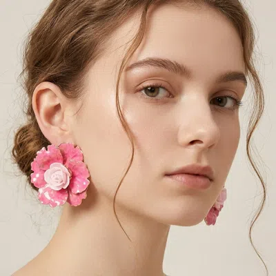 Fashnzfab Bold Floral Rose Accent Statement Earrings In Green