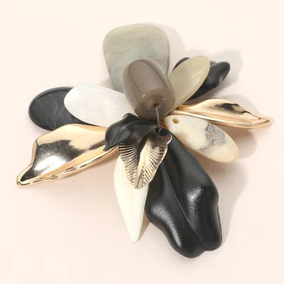 Fashnzfab Bold Floral Statemenet Pin Brooch In Black
