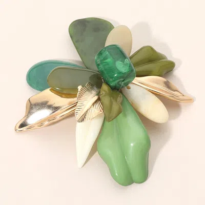 Fashnzfab Bold Floral Statemenet Pin Brooch In Green