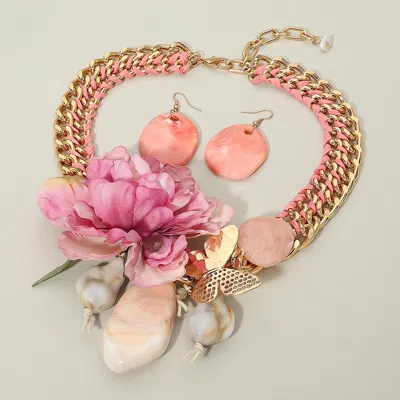 Fashnzfab Bold Floral Statement Necklace In Pink