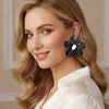 Fashnzfab Bold Flower Statement Earrings In Black