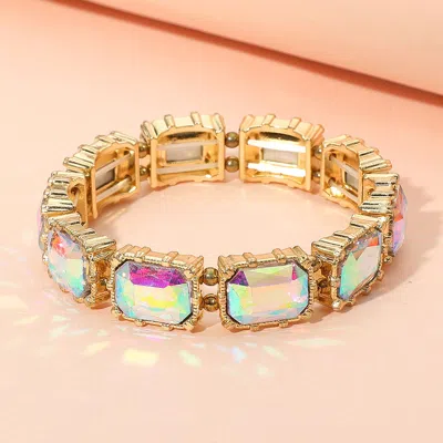 Fashnzfab Bold Gem Stone Beaded Stretch Evening Bracelet Ab, Gold In Multi