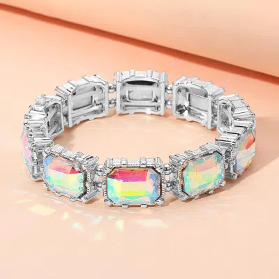 Fashnzfab Bold Gem Stone Beaded Stretch Evening Bracelet Ab, Silver In Metallic