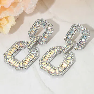 Fashnzfab Bold Geometric Baguette Stone Embellished Doorknocker Evening Earrings In Multi