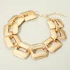 Fashnzfab Bold Geometric Brushed Metal Square Link Statement Necklace - Gold In Gold