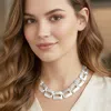 Fashnzfab Bold Geometric Brushed Metal Square Link Statement Necklace In Metallic