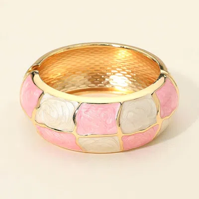 Fashnzfab Bold Geometric Enamel Hinged Bangle Bracelet In Gold