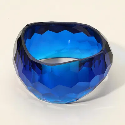 Fashnzfab Bold Geometric Faceted Chunky Statement Bangle Bracelet In Blue