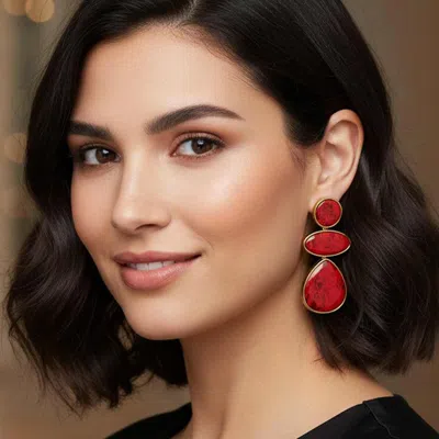 Fashnzfab Bold Geometric Link Drop Statement Earrings In Red