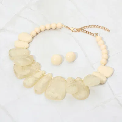 Fashnzfab Bold Geometric Marbled Resin Beaded Statement Necklace In Neutral