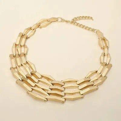 Fashnzfab Bold Geometric Metal Bar Link Layered Necklace In Gold