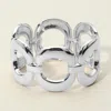 Fashnzfab Bold Geometric Open Link Statement Hinged Bangle Bracelet Rhodium In Silver