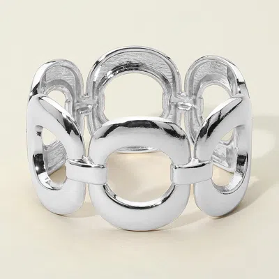Fashnzfab Bold Geometric Open Link Statement Hinged Bangle Bracelet Rhodium In Silver