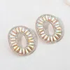 Fashnzfab Bold Geometric Radiant Oval Crystal Evening Earrings In Multi