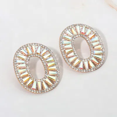 Fashnzfab Bold Geometric Radiant Oval Crystal Evening Earrings In Multi