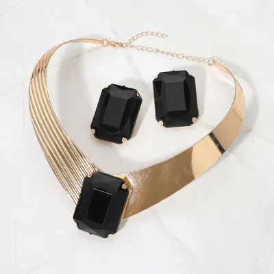 Fashnzfab Bold Geometric Rectangle Stone Accent Choker Necklace In Black