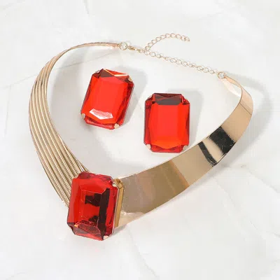 Fashnzfab Bold Geometric Rectangle Stone Accent Choker Necklace In Multi