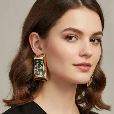 Fashnzfab Bold Geometric Rectangular Resin Fame Statement Earrings In Black