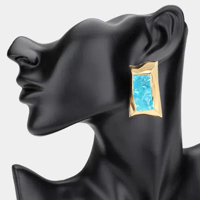 Fashnzfab Bold Geometric Rectangular Resin Fame Statement Earrings In Blue
