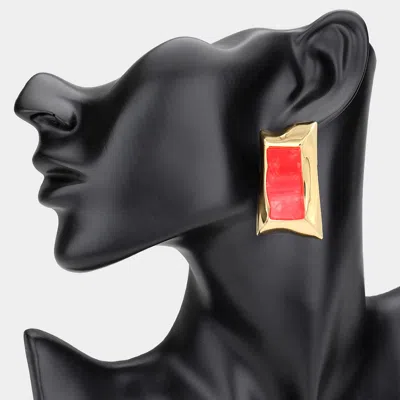 Fashnzfab Bold Geometric Rectangular Resin Fame Statement Earrings In Red