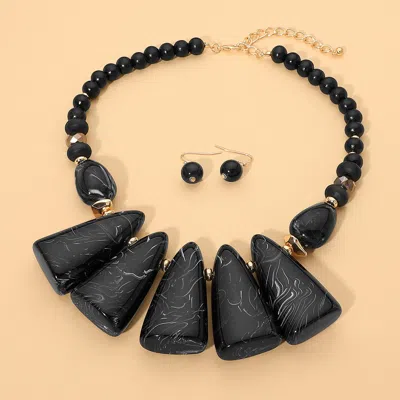 Fashnzfab Bold Geometric Resin Beaded Statement Necklace In Black