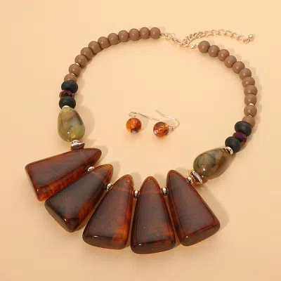 Fashnzfab Bold Geometric Resin Beaded Statement Necklace In Red