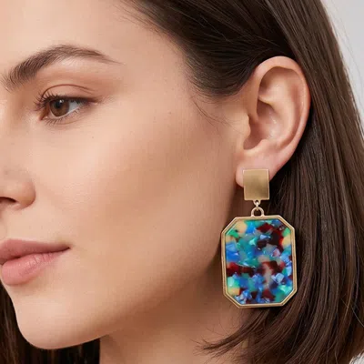 Fashnzfab Bold Geometric Resin Frame Drop Dangle Statement Earrings In Gold