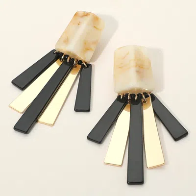 Fashnzfab Bold Geometric Resin Metal Bar Fringe Statement Earrings - Ivory In Black