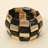 Fashnzfab Bold Geometric Resin Metal Beaded Wide Stretch Bracelet In Black