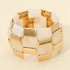 Fashnzfab Bold Geometric Resin Metal Beaded Wide Stretch Bracelet In Gold