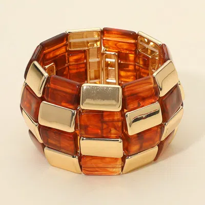 Fashnzfab Bold Geometric Resin Metal Beaded Wide Stretch Bracelet In Multi